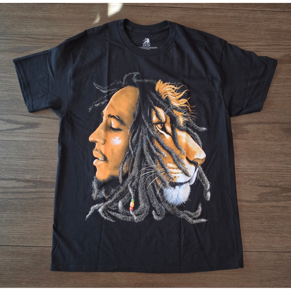 Zion Bob Marley Lion Profile T-Shirt Mens XL Black Reggae Rasta Graphic
